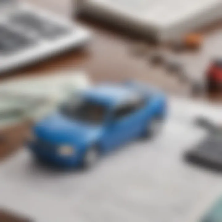 A calculator and paperwork representing budgeting for car insurance