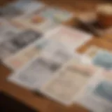 A collection of printed coupons on a wooden table