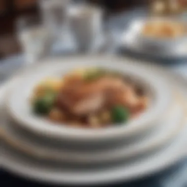 Exquisite Culinary Offerings Gourmet meal served on a fine china plate in first-class dining