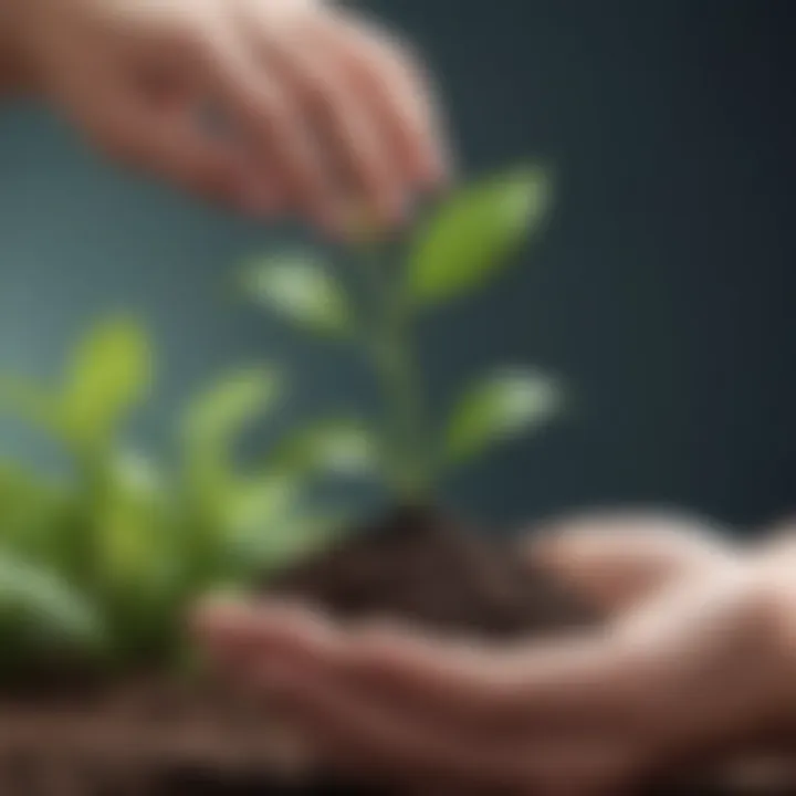 A close-up of a hand holding a seedling symbolizing growth and investment