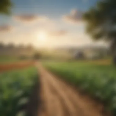 A tranquil rural landscape showcasing diverse crops under a bright sky