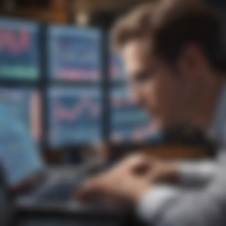 A close-up of a professional trader analyzing data on a laptop