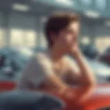 A young individual contemplating car selection