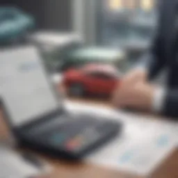 A person analyzing loan options at a desk with a laptop and paperwork