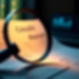A magnifying glass hovering over a credit report