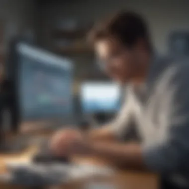 Researching Lending Options A person researching online lending options at a computer