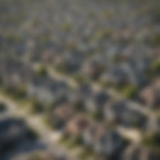 Aerial view of suburban houses showcasing varying architectural styles