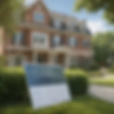 Close-up of a house for sale sign in a well-maintained front yard