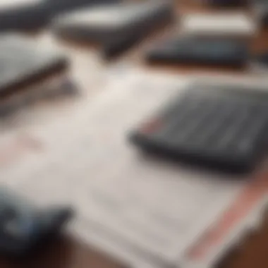 A calculator and insurance policy documents on a desk